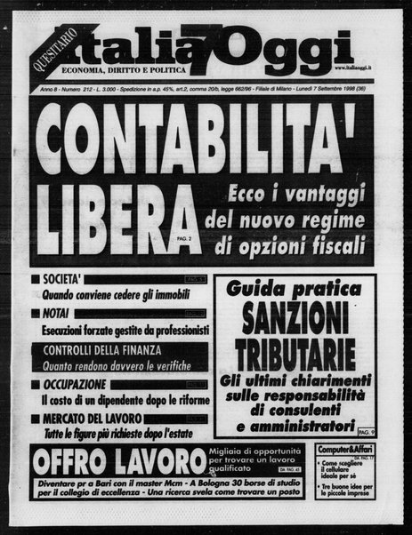 Italia oggi : quotidiano di economia finanza e politica